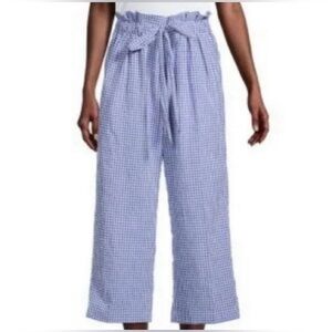 NWT Joie XL High Waist, Wide Leg Blue & White Gingham Paperbag Pants orig $198